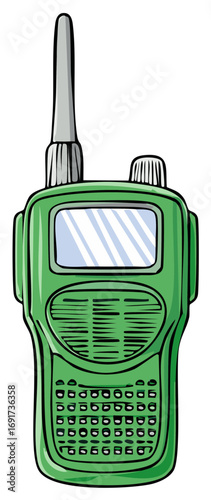 Green walkie talkie two way radio communication device cartoon illustration