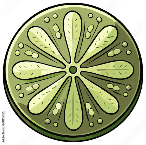 Cartoon illustration of a cut lime cross section showing juicy pulp and rind