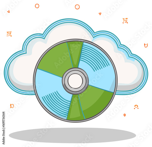 Cloud computing and digital storage concept with compact disc illustration