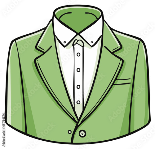 Stylish green suit jacket with a white button down shirt cartoon illustration