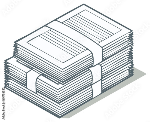 Stacks of Paperwork Bundled with Straps in Isometric View Illustration