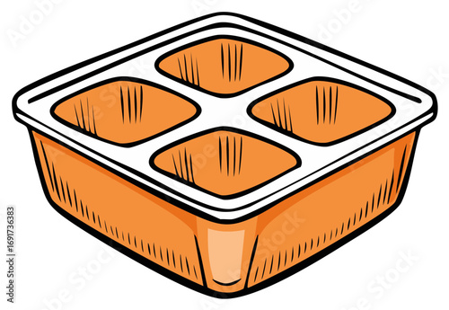 Orange food container with multiple compartments, isolated illustration