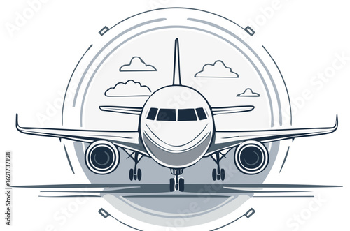 Modern passenger airplane on runway illustration for air travel concept