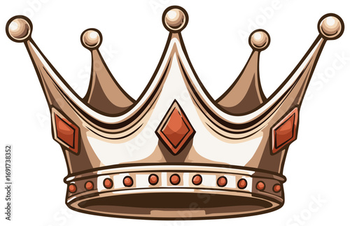 Illustration of a gold crown with red gemstone details and decorative elements.