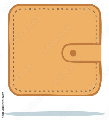 Flat Cartoon Wallet Illustration, Tan Leather Card Holder with Button Closure