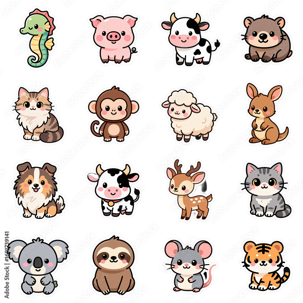 Fototapeta premium Transparent PNG - Collection of cute animal sticks