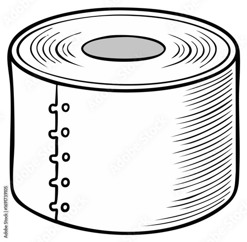 Stylized black and white illustration of a roll of toilet paper with perforated edges