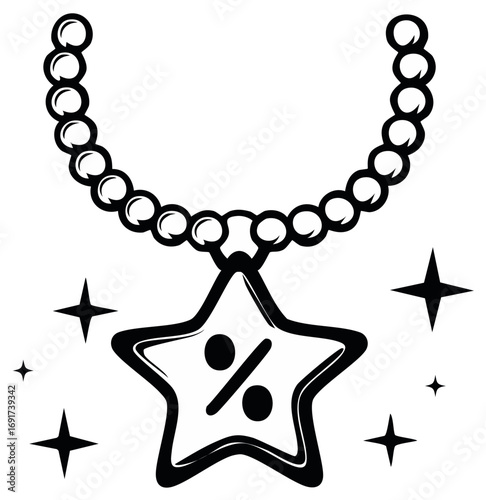 Percentage Star Charm and Chain of Beads Sparkle Sale Symbol Decoration