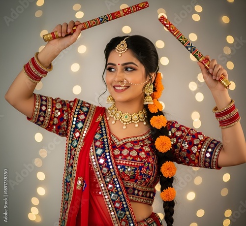 Dandiya Raas Dancer with Vitality in Chaniya Choli