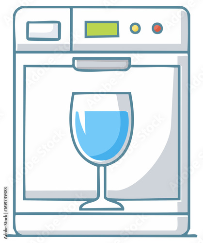 Dishwasher with Wine Glass Washing Inside Household appliance cleaning illustration