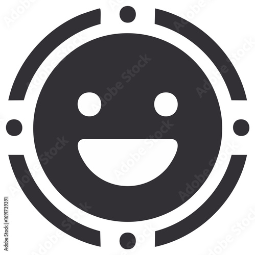 Smiling face icon with circle and dots, positive emotion, happy expression, flat design