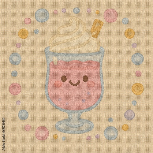 Cute Pink Smoothie Drink with Whipped Cream and Colorful Bubbles