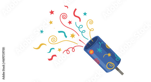Celebrate with vibrant confetti and a blue party popper for a fun and festive occasion