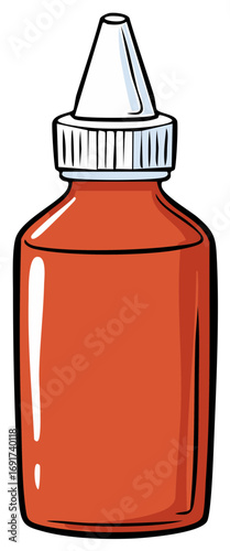 Cartoon illustration of a red hot sauce squeeze bottle with a white dispenser nozzle