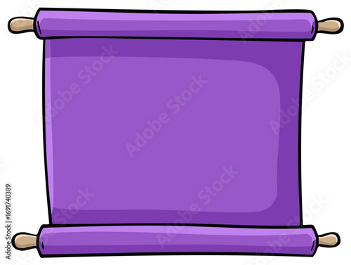 Purple Scroll Illustration Displaying an Unrolled Ancient Banner with Cartoon Aesthetic
