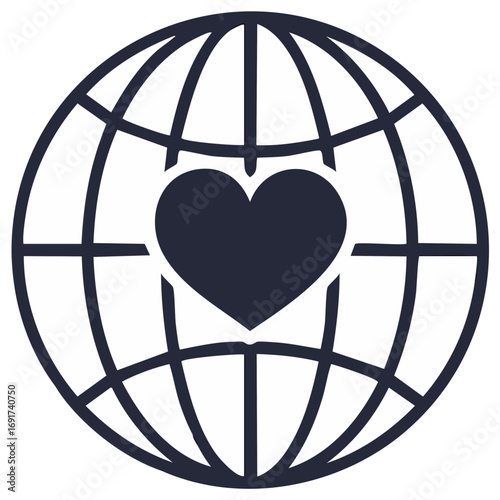 World Globe with Heart Symbol Representing Global Love Unity and International Connection