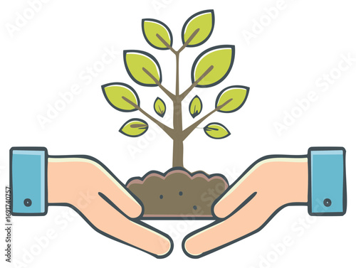 Hands cradle a growing plant symbolizing nurture growth and environmental care