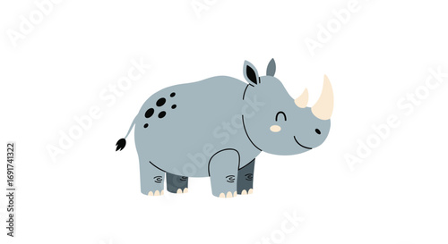 Adorable cartoon rhino smiles, perfect for children's books and cute animal designs in nurseries