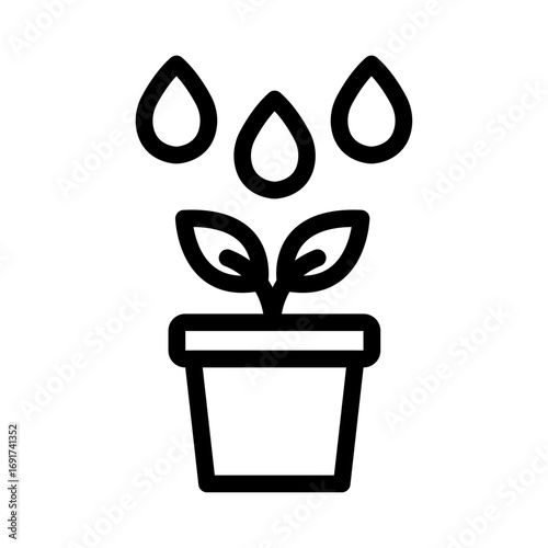 Growing Plant with Water Drops Line Icon of Gardening Tools Icon Set
