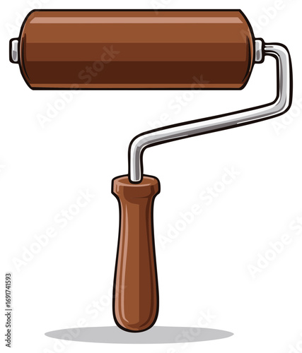 Brown paint roller with metal handle illustration tool for wall painting renovation work