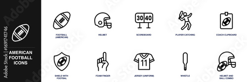American Football Line Icon Set