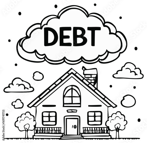Debt Cloud Over Home Ownership Concerns Financial Burden Concept