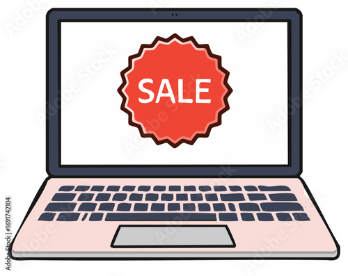 Laptop with Sale Badge Online Shopping Promotion Discount Digital Marketing