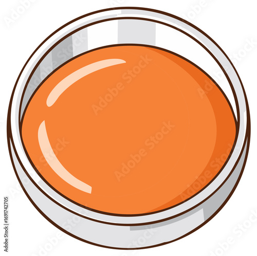 An appetizing bowl of vibrant orange sauce, perfect for dipping or dressing with a glossy highlight and dark brown trim.