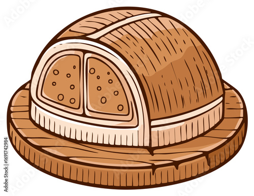 Brown Pith Helmet Sun Hat Safari Style Illustration on Wooden Base