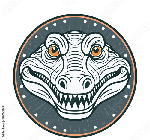 Stylized fierce alligator head mascot in a circular emblem vector logo