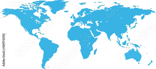 Stylized blue world map with continents clearly defined on a white background earth globe