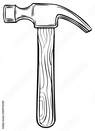 Essential Claw Hammer Line Drawing Hand Tool for Home Improvement and Carpentry Work and Repair