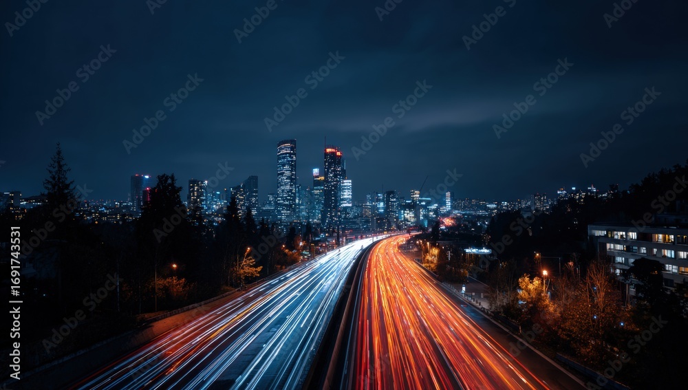 Fototapeta premium City lights blur on highway at night