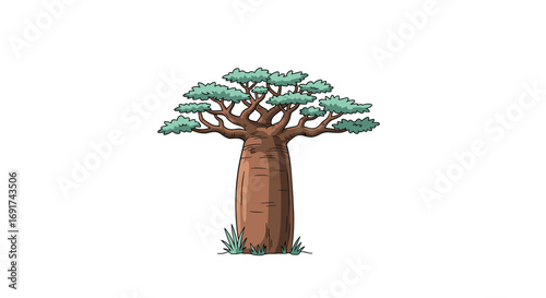Illustrative baobab tree with unique trunk and sparse leaves for educational or creative projects now