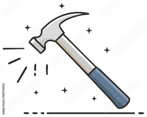 Cartoon illustration of a hammer with sparkles and impact lines