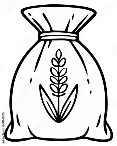 Line Art Sack with Grain Illustration for Bakery Goods and Agriculture Design