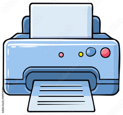 Cartoon Printer with Paper: Office Document Printout Illustration
