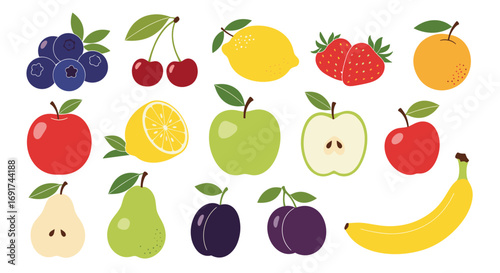 Fresh vibrant fruit assortment featuring apples, berries, citrus, and more for healthy eating concepts