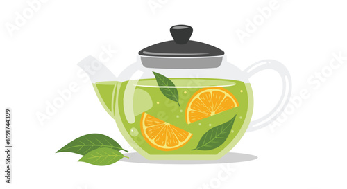 Brew a refreshing orange citrus tea in a clear teapot for a cozy healthy lifestyle moment