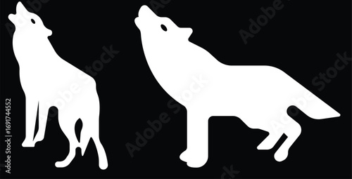 Art & IllustrationWolf icon set.Wolf silhouette icon set. Howling predator sign. Wild canine animal symbol. Vector illustration.A sleek of wolf standing, captured against a clean.Wolf standing, in bla