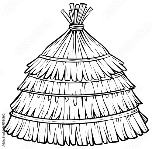 Traditional Thatched Roof Structure Black and White Illustration