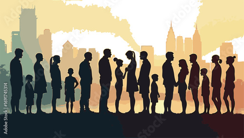 silhouette of people of different ages in different poses