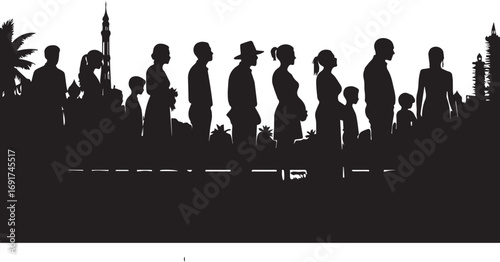 silhouette of people of different ages in different poses