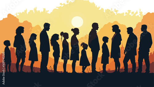 silhouette of people of different ages in different poses