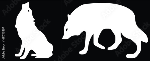 Art & IllustrationWolf icon set.Wolf silhouette icon set. Howling predator sign. Wild canine animal symbol. Vector illustration.A sleek of wolf standing, captured against a clean.Wolf standing, in bla
