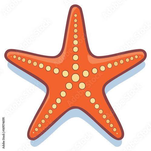 Stylized orange starfish illustration with yellow spots, marine life, nautical theme
