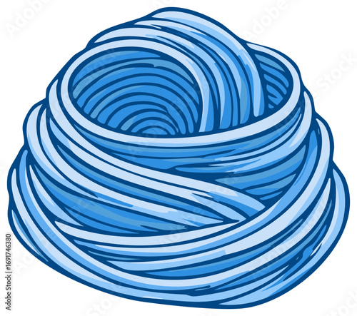 Blue Colored Nest Pasta Stacked High and Coiled Spaghetti Illustration