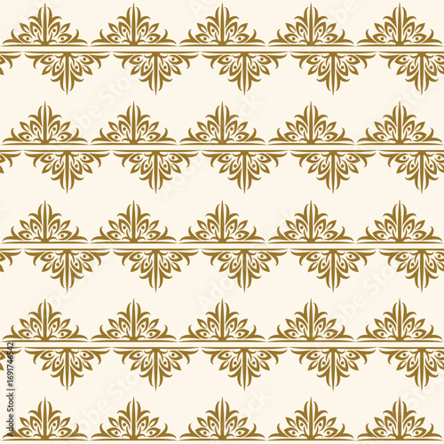 Golden floral batik pattern on a white background
