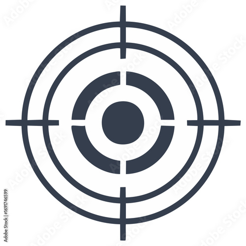 Dark gray target icon with crosshairs and concentric circles for precision, goal, and aiming