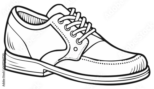 Classic Oxford Shoe Black and White Line Drawing Illustration
